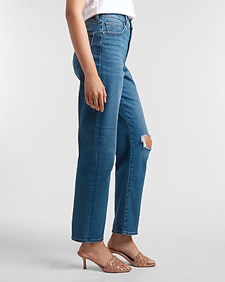 Super High Waisted Ripped Modern Straight Jeans