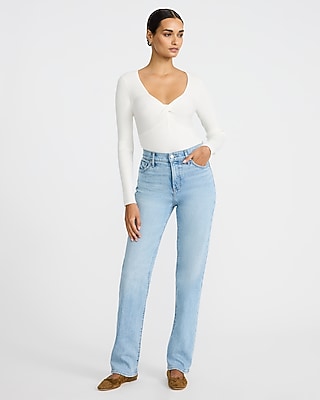 High Waisted Light Wash Straight Jeans - image 5