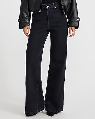 High Waisted Wide Leg Vent Dark Wash Jeans