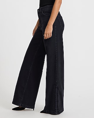High Waisted Wide Leg Vent Dark Wash Jeans