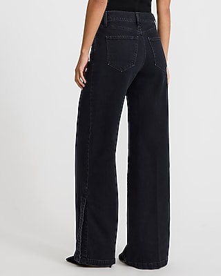 High Waisted Wide Leg Vent Dark Wash Jeans