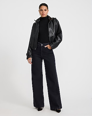High Waisted Wide Leg Vent Dark Wash Jeans