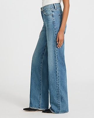 High Waisted Light Wash 50/50 Rigid Stretch Wide Leg Jeans