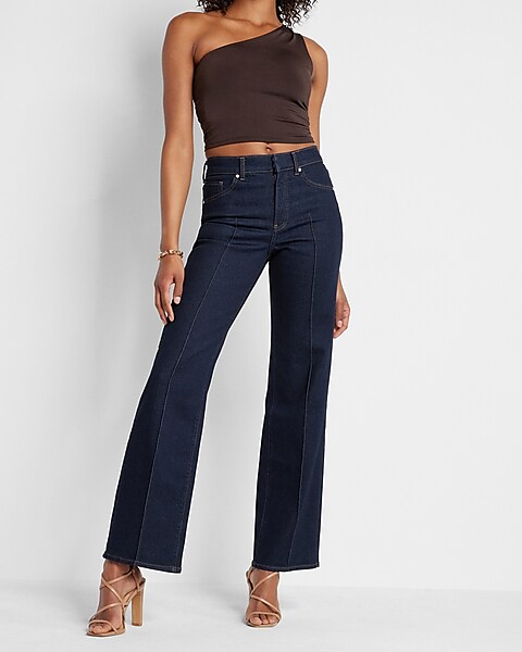 High Waisted Rinse Front Seam Wide Leg Jeans