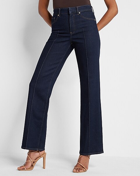 High Waisted Rinse Front Seam Wide Leg Jeans