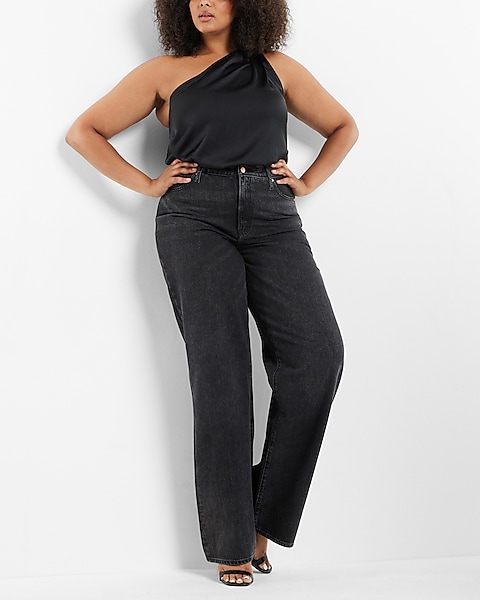 High Waisted Washed Black Wide Leg Jeans | Express