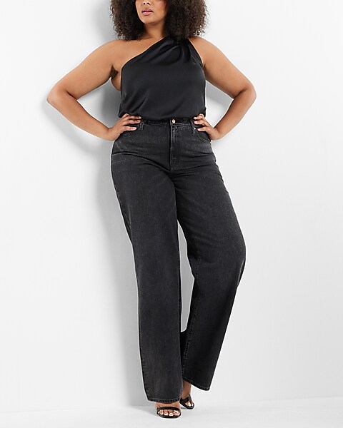High Waisted Washed Jeans Leg | Express Black Wide