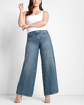 Mid Rise Medium Wash Wide Leg Ankle Jeans | Express