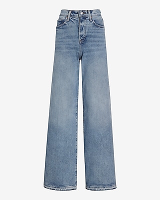 Super High Waisted Light Wash Baggy Wide Leg Jeans