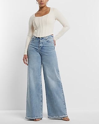 Super High Waisted Light Wash Baggy Wide Leg Jeans