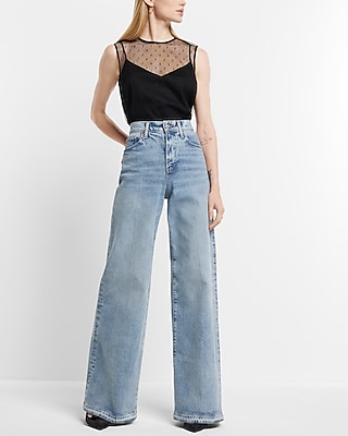 Super High Waisted Light Wash Baggy Wide Leg Jeans