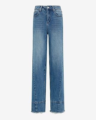 High Waisted Medium Wash Tall Hem Wide Leg Jeans