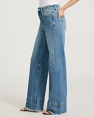 High Waisted Medium Wash Tall Hem Wide Leg Jeans