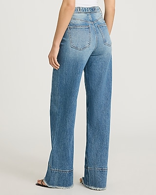 High Waisted Medium Wash Tall Hem Wide Leg Jeans