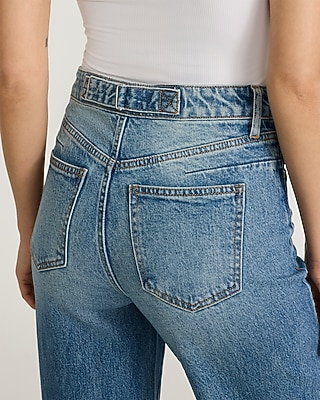High Waisted Medium Wash Tall Hem Wide Leg Jeans