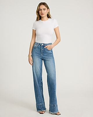 High Waisted Medium Wash Tall Hem Wide Leg Jeans