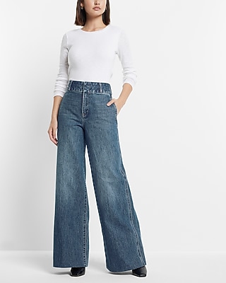 Super High Waisted Medium Wash Baggy Wide Leg Jeans | Express