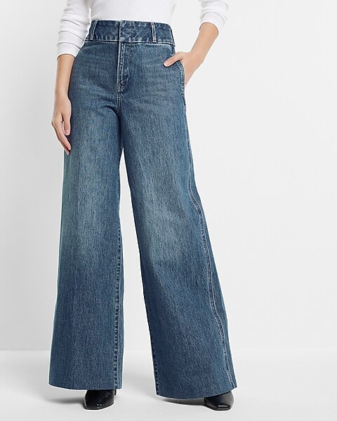 Loose Wide Leg Women's Jeans - Medium Wash