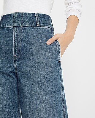 Super High Waisted Medium Wash Baggy Wide Leg Jeans | Express