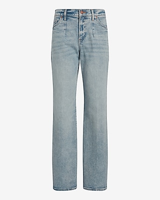 High Waisted Light Wash Pleated Wide Leg Jeans