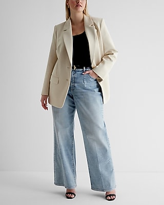 High Waisted Light Wash Pleated Wide Leg Jeans