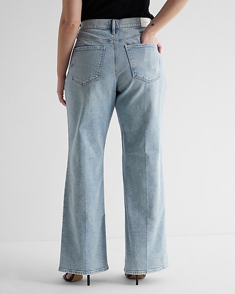 High Waisted Light Wash Pleated Wide Leg Jeans