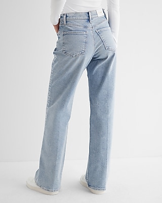 High Waisted Light Wash Pleated Wide Leg Jeans