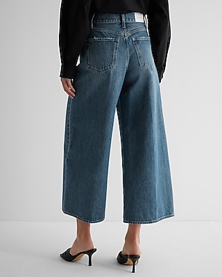High Waisted Medium Wash Ripped Wide Leg Ankle Jeans - image 2