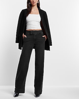 High Waisted Washed Black Tall Hem Wide Leg Jeans