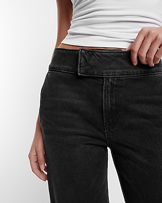 High Waisted Washed Black Tall Hem Wide Leg Jeans