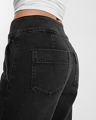 High Waisted Washed Black Tall Hem Wide Leg Jeans