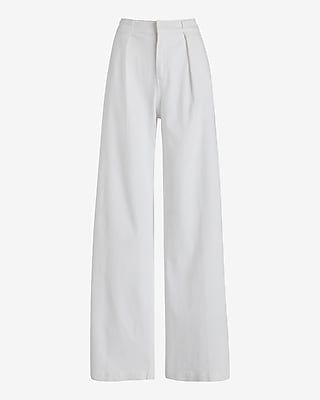 Super High Waisted White Baggy Pleated Wide Leg Jeans