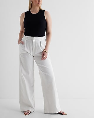 Super High Waisted White Baggy Pleated Wide Leg Jeans