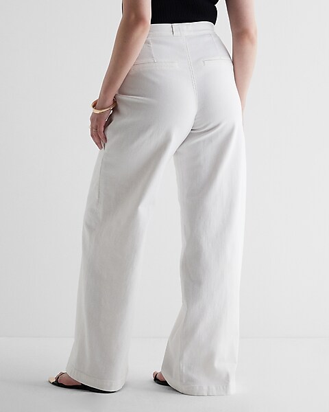 Super High Waisted White Baggy Pleated Wide Leg Jeans