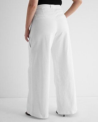 Super High Waisted White Baggy Pleated Wide Leg Jeans