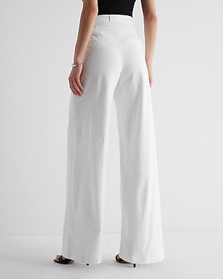 Super High Waisted White Baggy Pleated Wide Leg Jeans