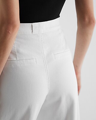 Super High Waisted White Baggy Pleated Wide Leg Jeans