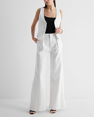 Super High Waisted White Baggy Pleated Wide Leg Jeans