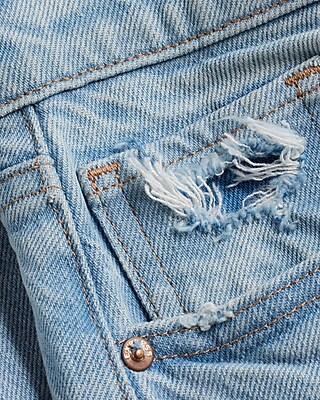 High Waisted Light Wash Two-Tone Criss Cross Raw Hem Wide Leg Jeans
