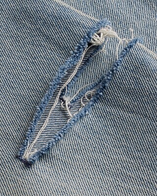 High Waisted Light Wash Raw Hem Ripped Sides Wide Leg Jeans