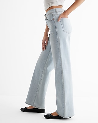 High Waisted Light Wash 50/50 Rigid Stretch Wide Leg Jeans