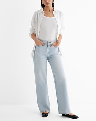 High Waisted Light Wash 50/50 Rigid Stretch Wide Leg Jeans