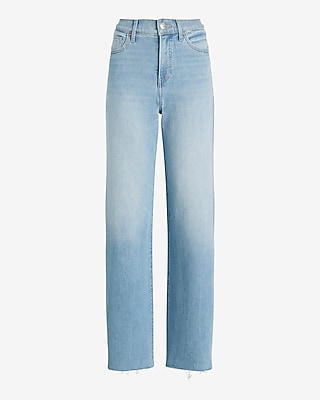High Waisted Medium Wash Raw Hem Wide Leg Jeans - image 5