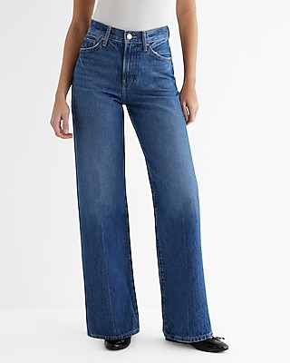 Super High Waisted Baggy Pleated Wide Leg Jeans