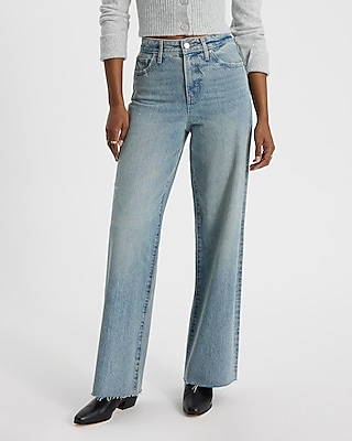 High Waisted Light Wash 50/50 Rigid Stretch Wide Leg Jeans