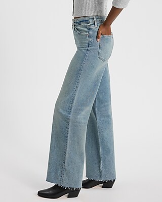 High Waisted Light Wash 50/50 Rigid Stretch Wide Leg Jeans