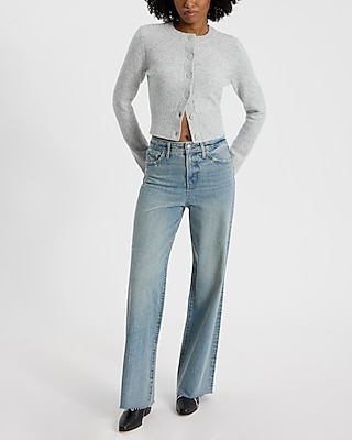 High Waisted Light Wash 50/50 Rigid Stretch Wide Leg Jeans