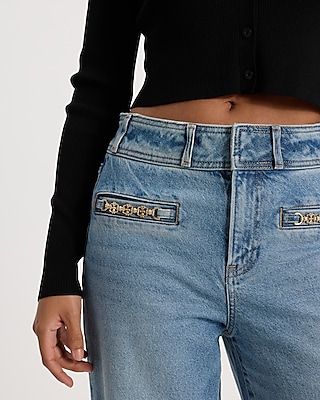 High Waisted Medium Wash Horsebit Wide Leg Jeans