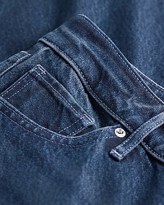 High Waisted Dark Wash 50/50 Rigid Stretch Wide Leg Jeans