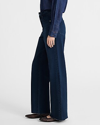 High Waisted Dark Wash 50/50 Rigid Stretch Wide Leg Jeans